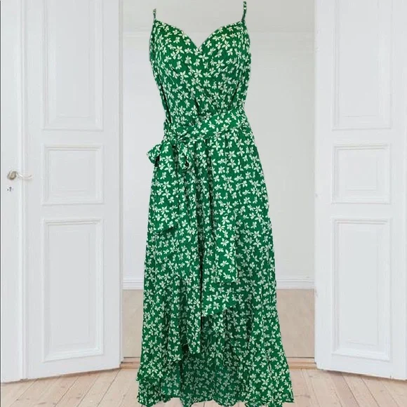 Eliza J | Dresses | Eliza J Floral Faux Wrap Highlow Midi Dress Green White  Womens Size 8 | Poshmark